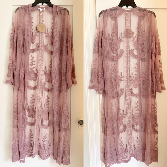 1 LEFT💕NWT Honey Punch Lace Duster Cardi Cover Up - Picture 2 of 3